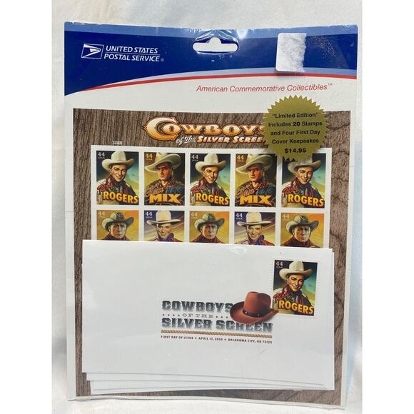 Cowboys of the Silver Screen Stamp Sheet w 4 First Day Covers - Picture 1 of 3